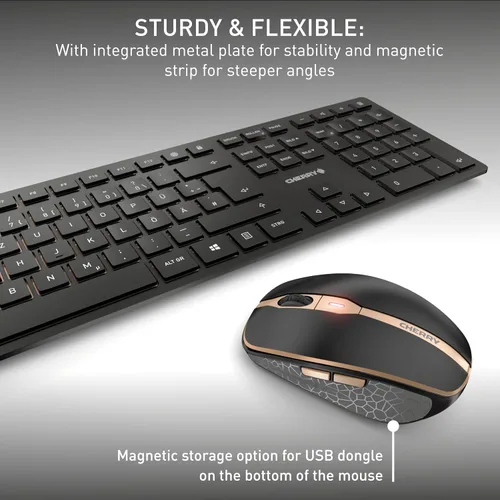Vista 6 de CHERRY DW 9100 - Combo de teclado y mouse inalámbrico delgado, recargable Bluetooth y conexión RF de 2.4 GHz, teclas silenciosas, escritura