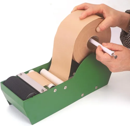 Vista 6 de Dispensador de cinta de escritorio de metal, dispensador de cinta engomado de papel Kraft activado por agua, diseño pesado antideslizante