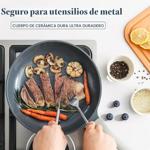 Vista 5 de PRICUSIS - Sartén antiadherente de cerámica, sartén con mango de enfriamiento constante, para huevos y tortilla y sartén de chef, compatible