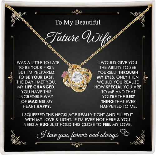 Vista 18 de Collar con texto en inglés «To My Future Wife & Prometido» – Joyería de compromiso con nudo de amor para novia