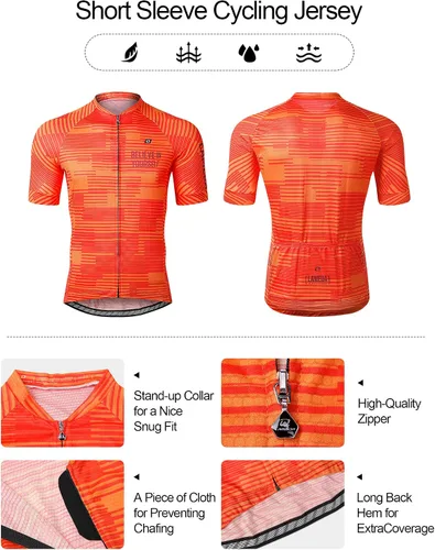 Vista 4 de Camiseta de ciclismo para hombre, transpirable, ligera, manga corta, elástica, con cremallera completa