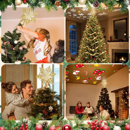 Vista 7 de Decoración para árbol de Navidad con luz de proyector, 6 efectos HD, purpurina 3D dorada para árbol de Navidad, luces de proyector de Navidad