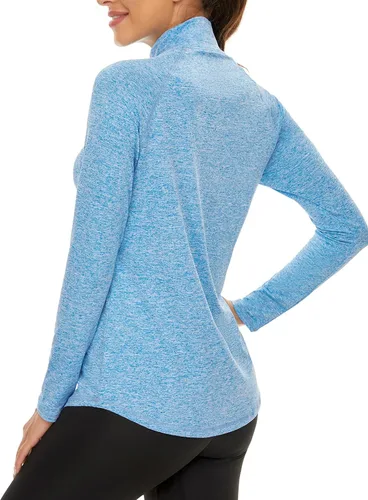Vista 3 de LURANEE Sudadera de manga larga con cremallera de 14 para mujer, UPF 50+, para senderismo, correr, entrenamiento