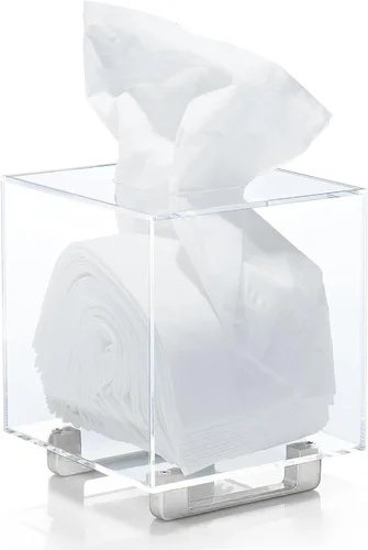 Vista 10 de YoBa Caja de pañuelos de acrílico negro grueso, dispensador cuadrado de caja de pañuelos con patas de aluminio chapado en oro para baño, cocina