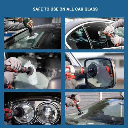 Vista 6 de Glass Polish DIY 3” (75mm) Kit de pulido para parabrisas para restauración de vidrio de auto, elimina daños por las escobillas, arañazos finos
