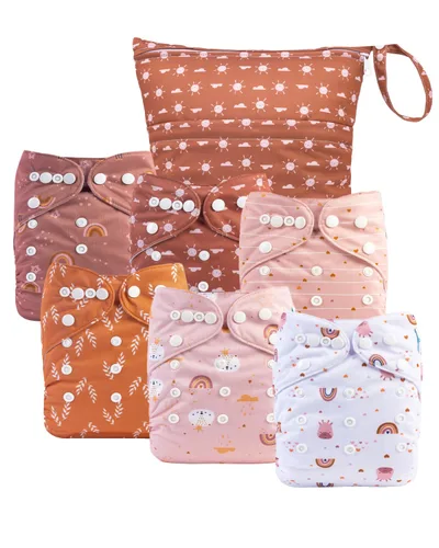 Vista 15 de babygoal - Juego de 6 fundas para pañales de tela con bolsa húmeda para pañales ajustables y predoblados con doble refuerzo, ajustables