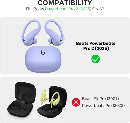 Vista 2 de Funda de silicona AhaStyle para Beats Powerbeats Pro 2 (2025) con kit de limpieza y mosquetón [Logotipo superior visible] Funda protectora completa