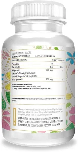 Vista 4 de Cápslas blandas veganas de Omega 3. Algal DHA El mejor suplemento prenatal DHA y aceite de pescado con ácidos grasos naturales – 60 unidades de 600