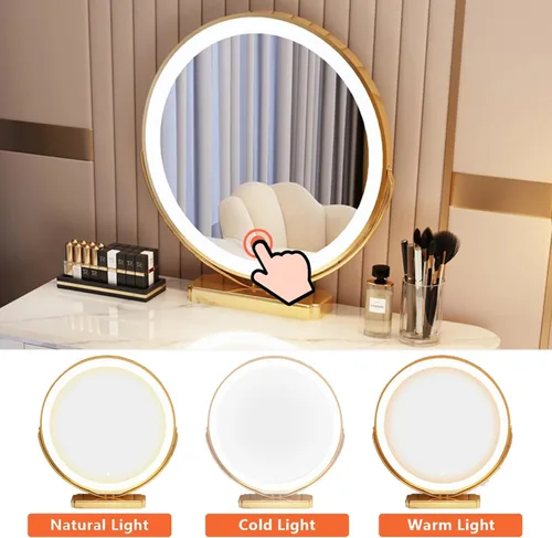 Vista 4 de Tocador, tocador de maquillaje con taburete acolchado, tocador con espejo iluminado LED y mesa auxiliar, mesa de maquillaje con 3 cajones