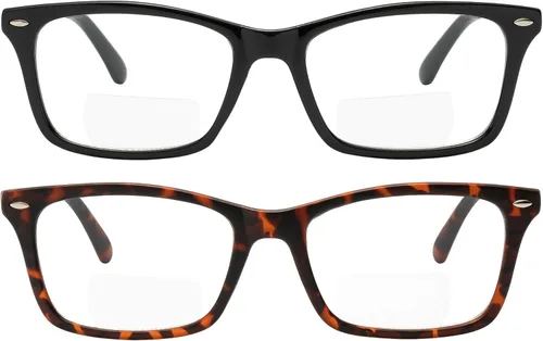 Vista 2 de Yogo Vision Gafas de lectura bifocales, paquete de 2 unidades, lectores bifocales de calidad cómoda para hombres y mujeres