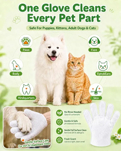 Vista 4 de Pet Glove Wipes for Dogs and Cats,Disposable Pet Grooming Gloves 10 Count - Green