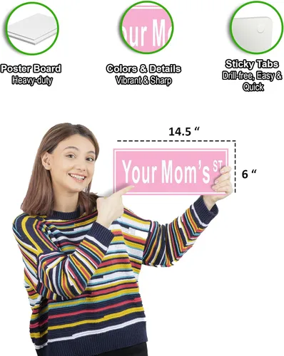 Vista 4 de Decoración de habitación preppy, letrero de texto en inglés "Your Mom's St Sign" - Decoración de habitación para niñas adolescentes, 6 x 15 pulgadas