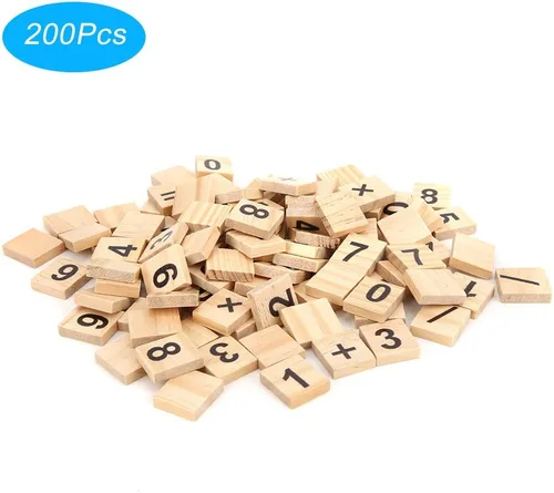 Vista 6 de 200 piezas de azulejos de madera números de madera rompecabezas bloques números y símbolos para manualidades, ortografía, decoración de álbumes