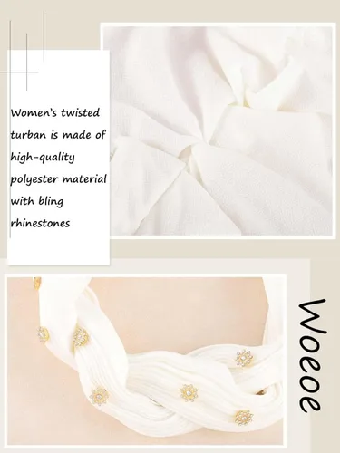 Vista 5 de Woeoe Turbante africano para mujer, gorro trenzado previamente atado, con diamantes de imitación, turbantes suaves y elásticos para la cabeza