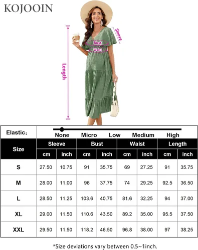 Vista 6 de KOJOOIN Vestido de maternidad para mujer, cuello en V, manga corta, fruncido y escalonado, plisado, vestido midi para sesión de fotos, baby shower
