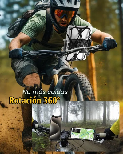 Vista 2 de Soporte para tableta de teléfono de motocicleta para manillar de 3/4"-11/4", soporte de tableta de bicicleta de doble protección para dispositivos