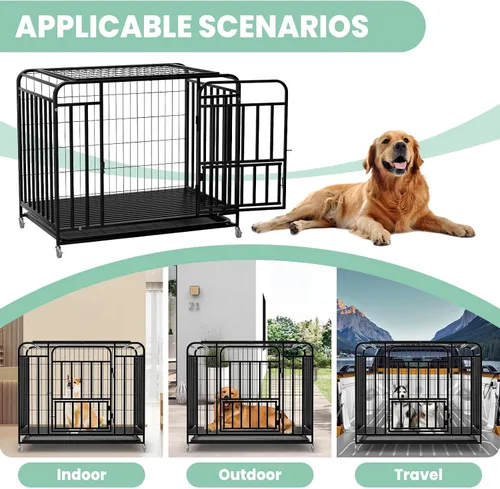 Vista 4 de 42 Inch Escape-Proof Dog Crate with Double Door, Heavy Duty Indestructible Dog Cage, Secure Kennel for Strong Dogs, for High Anxiety Dogs, XXL
