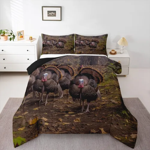Vista 51 de Erosebridal Juego de edredón individual de pavo de Acción de Gracias, juego de ropa de cama de calabaza con hojas de otoño para niños y adultos