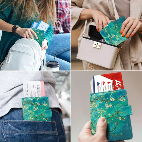 Vista 4 de RSAquar Combo de portatarjetas de pasaporte y vacunación, funda de pasaporte, funda de cuero para tarjetas de viaje, accesorios con bloqueo RFID