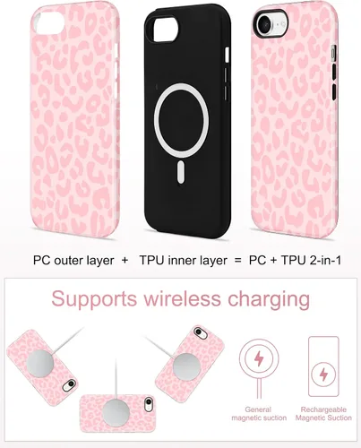 Vista 526 de Jusy Funda compatible con MagSafe con estampado de caparazón de tortuga marrón para iPhone 7/8/SE, cubierta protectora de TPU suave magnética