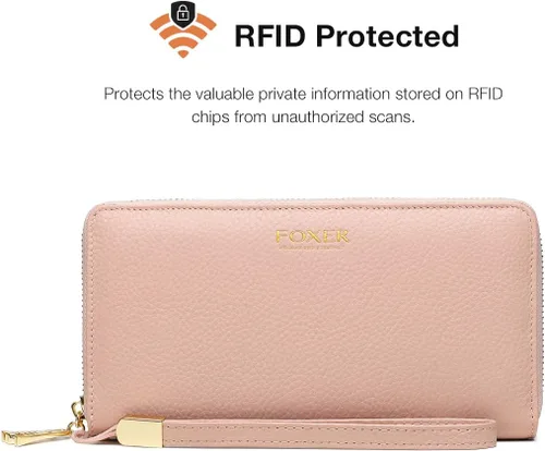 Vista 4 de Carteras de cuero para mujeres cuero genuino RFID bloqueo caja de regalo embalaje