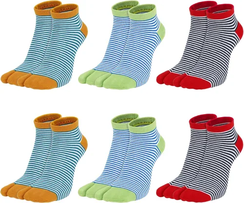 Vista 2 de kilofly 6 pares de calcetines Tabi unisex a rayas divididos de 2 dedos