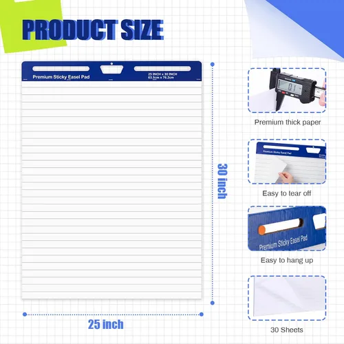 Vista 2 de ReliThick 6 almohadillas adhesivas de caballete, 25 x 30 pulgadas, blanco, forrado, 30 hojas/bloc, papel de anclaje para profesores, tabla de líneas
