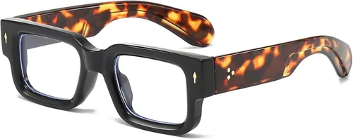 Vista 16 de PORADAY Gafas rectangulares para mujeres y hombres, lentes de luz azul, anteojos cuadrados negros