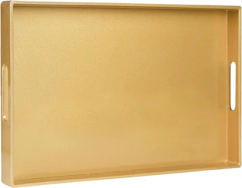 Vista 26 de MAONAME - Bandeja decorativa verde oscuro, bandeja de servir redonda de 13 pulgadas con asas, bandejas de plástico para mesa de café, bandejas