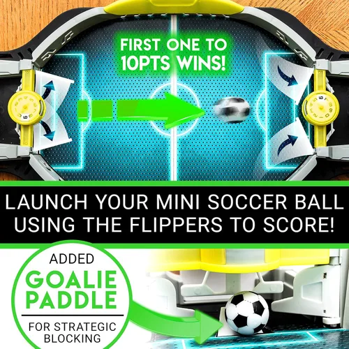 Vista 4 de Franklin Sports Mini juego de tiro de fútbol de mesa - Juego de mesa de fútbol estilo arcade para todas las edades- Marcador LED electrónico
