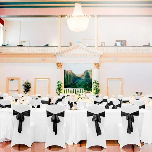 Vista 5 de Pesonlook 50 cintas de satén para silla, lazos de satén negro, lazos para silla, suministros para bodas, recepciones, eventos, banquetes, fiestas