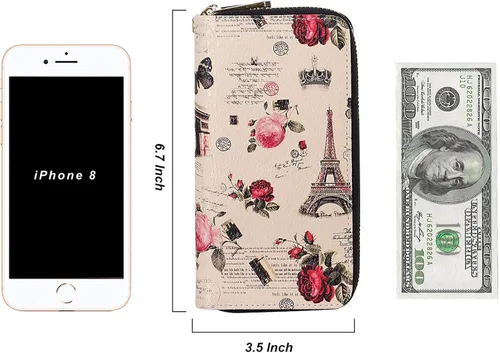 Vista 6 de HAWEE - Cartera para teléfono celular, con dos cierres y correa larga extraíble para la muñeca, para mujer