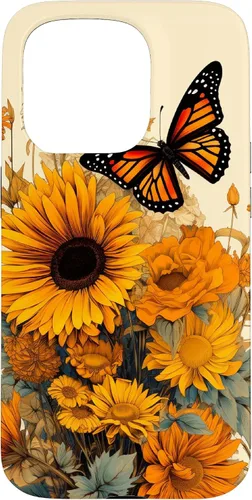 Vista 14 de Vintage Sunflower and Monarch Butterfly Case for iPhone 17