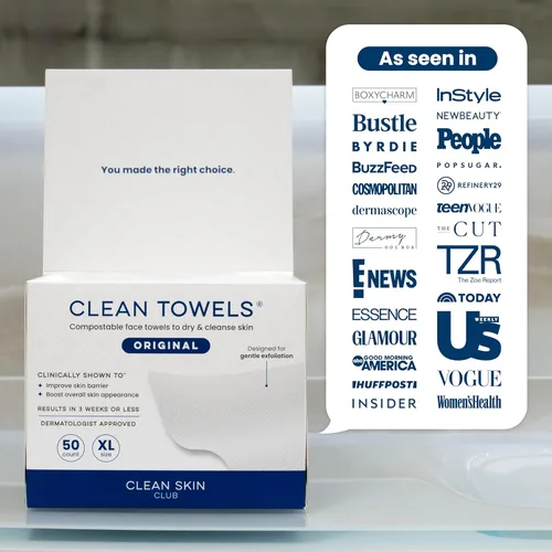 Vista 11 de Clean Skin Club Clean Towels XL®, toalla facial 100% biológica certificada por USDA, toallita facial desechable, aceptada por la Asociación