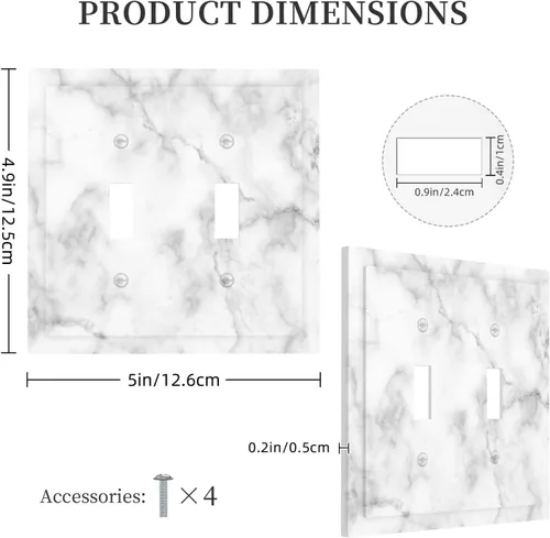 Vista 5 de Cubierta decorativa de interruptor de luz de mármol blanco y gris, placa frontal de plástico de 2 bandas para decoración de baño, hogar, dormitorio