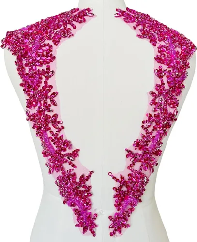 Vista 15 de Apliques hechos a mano con cuentas de diamantes de imitación para coser en parche de encaje de cristal, 1 par para ropa de bricolaje, vestido