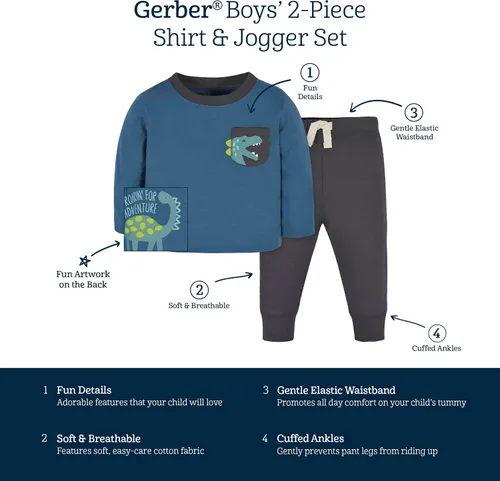 Vista 5 de Gerber Conjunto de camiseta de manga larga de 2 piezas para bebés y niños pequeños