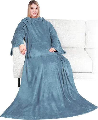 Vista 14 de PAVILIA Manta con Mangas para Adultos Mujeres Hombres, Manta Suave y Cálida Usable de Vellón Envolvente Tipo Throw, Manta Bata Regalo