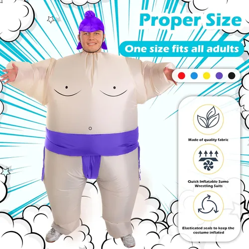 Vista 3 de Unittype Paquete de 5 disfraces inflables de sumo para adultos, trajes de lucha libre, disfraz inflable de Halloween para hombres y mujeres, fiesta
