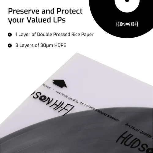 Vista 3 de Hudson Hi-Fi - Fundas interiores antiestáticas para discos de vinilo de 50 unidades - Fundas transparentes duraderas para discos - Protege tus