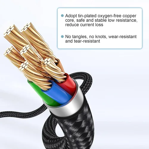 Vista 5 de Toxaoii Cable de extensión divisor de auriculares para computadora de 0.138 in hembra a 2 cables dobles de 0.138 in macho trenzado de audio estéreo