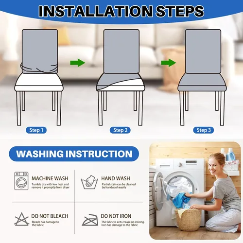 Vista 9 de Dioxide Fundas de Silla de Alto Estirar para Sillas de Comedor, Juego de Fundas de Silla de Comedor Lavables de 4, Fundas de Asiento de Silla