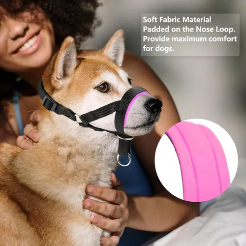 Vista 3 de Collar de cabeza de perro con tela suave, arnés para la cabeza para evitar tirones del perro, correa para la cabeza para perros pequeños, medianos