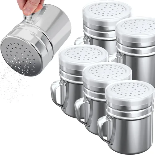 Vista 10 de CUSINIUM - Salero y piminero de acero inoxidable de 6 oz - Con tapa de plástico - Con asa