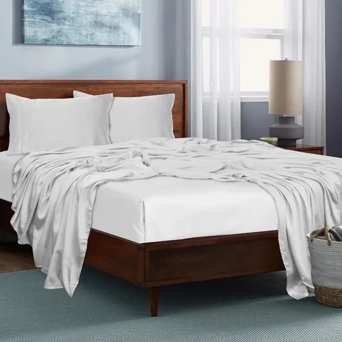 Vista 30 de LINENWALAS Sábana plana Full solamente - Sábana de cama de rayón derivado de seda de bambú, sábana premium transpirable refrescante, sábana superior