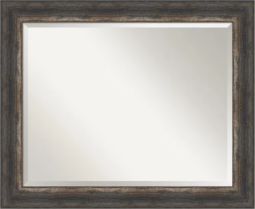 Vista 26 de Amanti Art Brown Wall Mirror 25x21 Bark Rustic Char Rectangle Bathroom Mirror for Wall Decor Living Room, Small Rustic Farmhouse Frame, Hangs