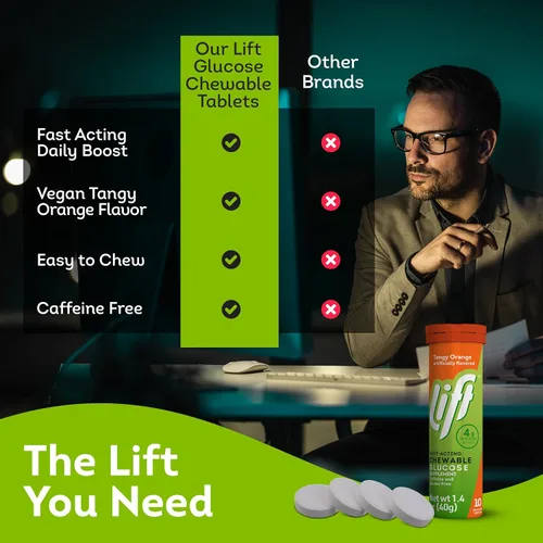 Vista 5 de Lift Comprimidos energéticos masticables de glucosa de acción rápida Naranja Tubo de 10 quilates (paquete de 12)