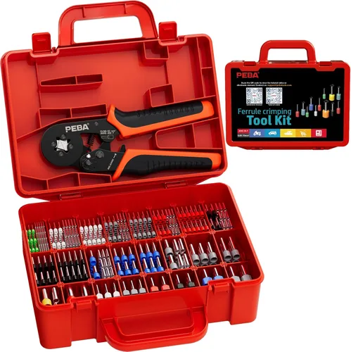 Vista 18 de PEBA Kit de herramientas de prensado de virola, virolas de alambre con virolas gemelas, AWG 28-7 21 Sizes Insulated Ferrules, Hex Ratchet Crimper