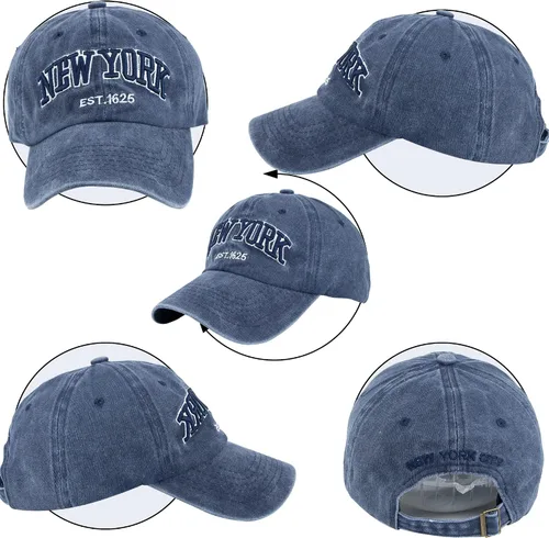 Vista 7 de Sombrero de béisbol New York Distressed-Adjustable Strapback - Sombrero de sarga lavada unisex, talla única