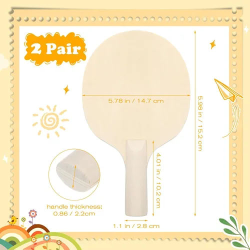 Vista 6 de Unfinished Wooden Ping Pong Paddles, 2 Pairs Unpainted Wood Table Tennis Paddles - Plain Wood Table Tennis Rackets for Indoor & Outdoor